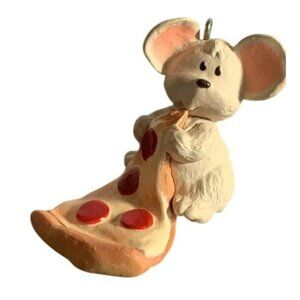 Hallmark 1990 Pepperoni Mouse Keepsake Ornament Eating Pizza Figurine